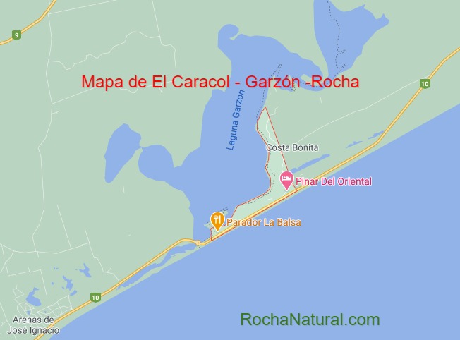 Mapa de El Caracol y Laguna Garzon, Rocha